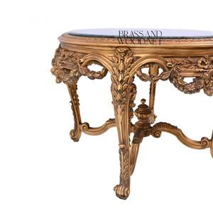 Mesa de entrada clásica de lujo con tablero de mármol y base de madera tallada a mano - Product Image 6