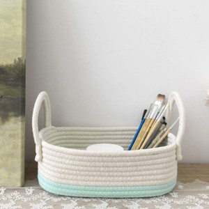 Juego de 4 contenedores de almacenamiento tejidos con cuerda de algodón de diseño bohemio blanco con asas, cestas organizadoras para organización decorativa del hogar - Product Image 6