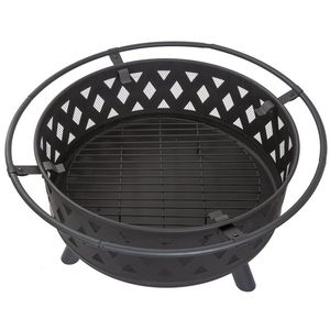 Iron <b>fire</b> <b>pit</b> <b>with</b> mesh <b>lid</b> ensuring safety for children and pets during outdoor evening family garden gatherings - Product Image 2