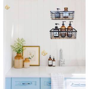 Porte-épices classique en bois et fer mural ustensiles de cuisine étagère de rangement pour épices organisateur ensemble de 2 supports à épices de Collection tendance - Product Image 5