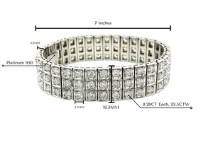 Conjunto de caja de 3 filas de diamantes de corte redondo Natural de 23,5 quilates, pulsera de tenis, pulsera chapada en platino de estilo Art Deco Unisex - Product Image 3
