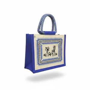 Warli Print Jute Shopping <b>Bag</b> with Rope Handle <b>Foldable</b> & Reusable for Supermarket Use - Product Image 5
