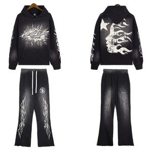 100% coton éponge française imprimé personnalisé hommes survêtement léger à capuche Flare pantalons de survêtement ensemble grande taille conception sans couture hiver - Product Image 2