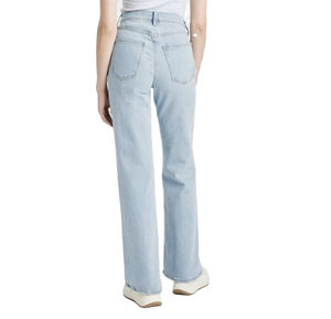 Jean évasé taille haute denim extensible bleu, coupe ajustée, style bootcut à 5 poches, taille confortable, pantalon en jean évasé tendance pour femme - Product Image 4