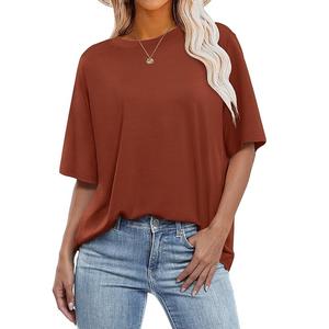 Nueva llegada OEM servicio sólido mujer 100% algodón manga corta cuello redondo hombro pendiente cómoda camiseta de Bangladesh - Product Image 1