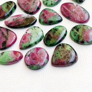 Lote de zoisita de rubí cabujón natural, lote de piedras preciosas de Rubí, un lado plano, lote de piedras preciosas sueltas pulidas a mano hechas a mano - Product Image 3