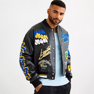 Top alta calidad Streetwear estilo alta calidad PU cuero bombardero bordado Letterman chaqueta Boxy insignia Varsity chaqueta hombres - Product Image 1