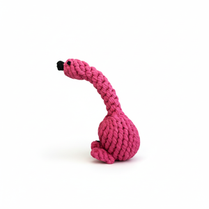 Jouet en corde flamant rose écologique et adorable pour chiens et chats, balle interactive en lin et coton, durable et respectueuse des animaux, livrée avec un sac - Product Image 1