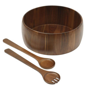 Elegante Tazón para Ensalada de Madera de Acacia con Servidores, Juego de Servicio de Cocina Moderno en Oferta con Asa de Aleación Brillante, Excelente Precio - Product Image 2