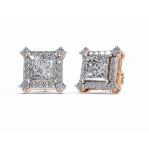 Pendientes de Diamantes con Halo de Princesa Real, Oro de 9 KT, 14 KT, 18 KT, Joyería Cultivada en Laboratorio, Proveedor Mayorista OEM B2B para Exportación - Product Image 5