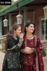 Les plus belles femmes portent des vêtements ethniques de fantaisie Salwar Kameez avec Rangoli soie avec paillettes lourdes et fil brodé Dupatta - Product Image 6