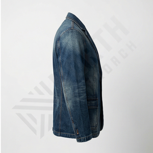 Veste en jean pour homme tendance, décontractée, classique, bleu jean, streetwear, vêtements d'extérieur, manteau d'hiver, réversible, col montant, style logo personnalisé - Product Image 3
