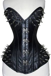 Corset de maintien respirant pour le corps, style steampunk burlesque, ajusté, sur-poitrine, contrôle moyen, extrêmement galbant, en cuir noir - Product Image 3
