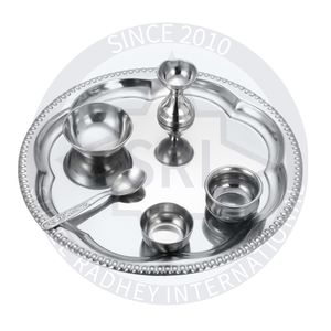 Ensemble de bols et de kalash en acier inoxydable classique, fabriqués à la main, de haute qualité, personnalisables, pour la Pooja, assiette traditionnelle Aarti pour la Puja - Product Image 1