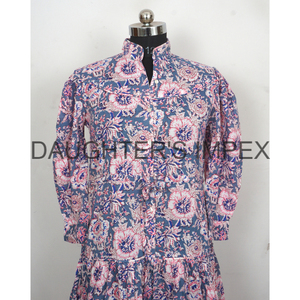 Tunique florale 100% coton faite à la main pour femmes, robe à la mode, longueur midi, tenue de fête, décoration en dentelle, confortable, naturelle, numérique - Product Image 4