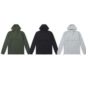 Haute qualité hommes demi-fermeture éclair tissé Plaid Polyester/coton respirant à la mode extérieur à capuche délavé plaine teint hiver - Product Image 3