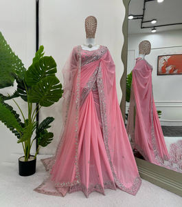 Sari Indio de Georgette de Primera Calidad para Mujer, Bellamente Diseñado para Vestir Formal en Verano, para Fiestas y Bodas, Nueva Tendencia - Product Image 1