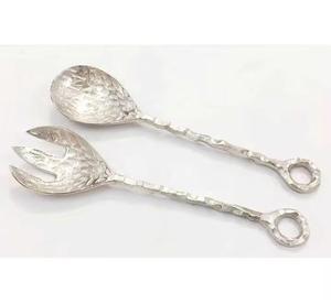 Juego de cuchara y tenedor de servidor de ensalada de madera de diseño con mango de esmalte blanco para mesa de comedor Juegos de servidor de ensalada de oro - Product Image 5