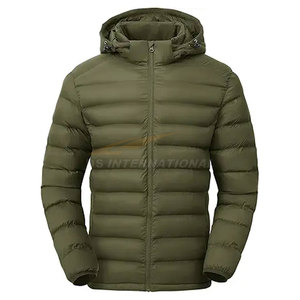 Chaqueta acolchada con Capucha ligera para hombre con capucha desmontable Abrigo de invierno aislado resistente al agua 4 bolsillos Logotipo personalizado OEM - Product Image 1
