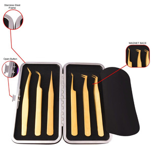 Pinzas para pestañas de acero inoxidable de gran venta, juego de 6 piezas, Punta puntiaguda, material de baja tasa y alta calidad, servicios OEM y ODM - Product Image 3