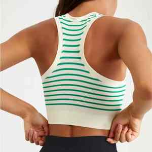 Sujetador para correr con estampado de rayas de alta elasticidad para mujer 2025, sujetador sin mangas transpirable para exteriores - Product Image 3