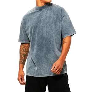 Camisetas de lavado ácido de calle de moda hechas en fábrica, camiseta de lavado ácido con hombros caídos y cuello redondo para hombre - Product Image 3