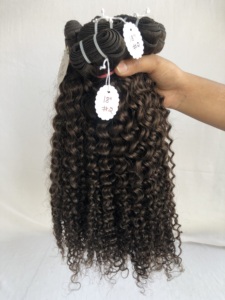 100% qualité supérieure vison cambodgien temple indien vierge 18 'couleur #2 Kinky Curly Bundle Extension donneur unique fournisseur indien - Product Image 4