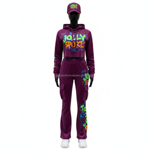 Ensemble de survêtement pour femmes en molleton lourd en coton et polyester 300 GSM, violet, deux pièces, logo personnalisé imprimé à l'écran, survêtements grande taille - Product Image 6