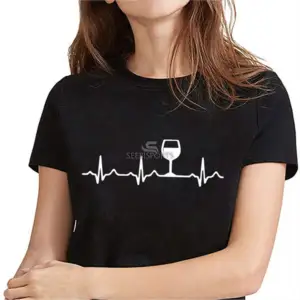 Новинка, женская футболка с рисунком винного бокала и сердцебиения, Повседневная футболка с коротким рукавом и забавным принтом