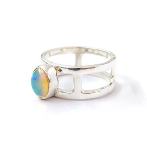 Ethiopian Opal <b>Adjustable</b> <b>Ring</b> (4.8 Grams) Rose Gold Plated Bezel Setting with Natural Gemstones Perfect Gift for Any Occasion - Product Image 1