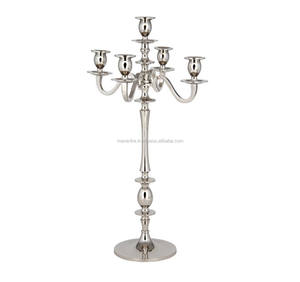 Candélabre haut en métal aluminium 5 bras Candélabre de sol plaqué argent et or pour la maison et les décorations de table de mariage - Product Image 2