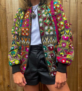 Chaqueta Bomber de Mujer Banjara de Tela Reciclada de Algodón al por Mayor - Product Image 1