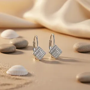 925 Silver <b>Square</b> <b>Diamond</b> <b>Earrings</b> for Women Elegant Jewelry Gift Idea - Product Image 3