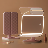 3-Fold LED Makeup Mirror 3X Stepless Dimming Touch Control Adjustable Color Temperature Flexible USB-Powered Angle Adjustment