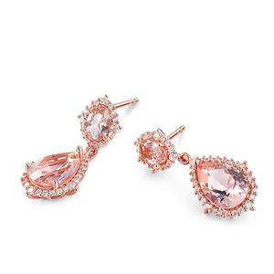 Pendientes de Plata de Ley con Morganita Sintética de Corte Doble Pera, Marca Jeulia - Product Image 3