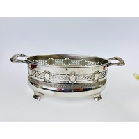 Casserole ovale en verre vintage, couvercle en verre transparent antique, plat à four avec couvercle et support à pied