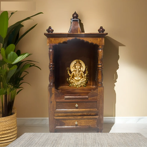 Handcrafted Solid Mango Hand-Carved Wooden Temple Traditional Indian <b>Mandir</b> Home Prayer Shrine Brown Polish Living Room KA5654 - Product Image 1