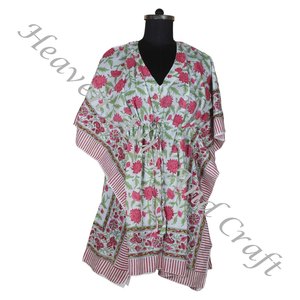 Nueva llegada 2024 indio mano bloque estampado Kaftan Robe KFCS171 vestido de verano Kimono vacaciones vestido holgado ropa de mujer - Product Image 3