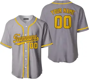Custom Team Name and Numbers Breathable Grey Yellow Baseball Softball Jersey for Men Women Sublimation Printed Plain Pattern