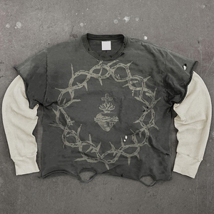 Fabricants personnalisés T-shirt décontracté à double épaisseur et à manches longues délavé à l'acide pour hommes - Product Image 5