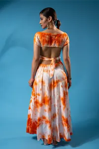 เดรสผ้าเรยอนมัดย้อมสำหรับผู้หญิงเดรสเอวสูงคอกลมยาวครึ่งแขนสำหรับใส่ไปทะเลฤดูร้อน - Product Image 6