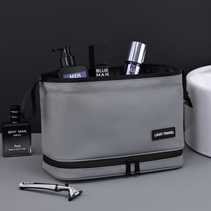 กระเป๋าเครื่องสำอางแบบพกพาสำหรับเดินทางกระเป๋าเครื่องสำอางสำหรับผู้ชายกระเป๋าแบบสองช่องใส่โลโก้ได้ตามต้องการ - Product Image 5