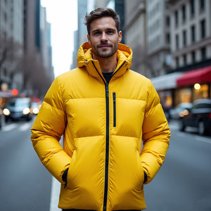 Veste matelassée d'hiver pour homme avec capuche coupe-vent Manteau matelassé à bulles pour l'extérieur Fermeture à glissière complète Respirant Design rembourré - Product Image 2