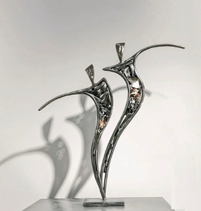 Metal Art Modern Sculpture Vertical Handmade Silver Polished Stainless Steel Durable Eco-Friendly Tabletop Objects Metallic Base - Product Image 1