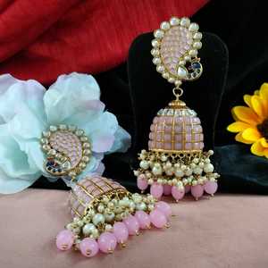 Pendientes de moda de piedra Kundan tradicional india real clásica, joyería llamativa de grandeza de lujo ideal para bodas - Product Image 6