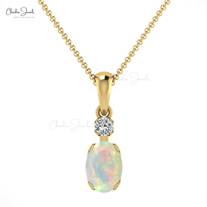 Gran oferta 7X5mm piedra preciosa de corte ovalado 14K colgante de oro Real joyería hecha a mano diamante Natural y colgante de piedra de ópalo etíope al por mayor - Product Image 1