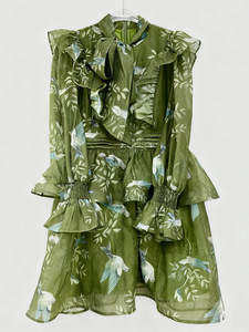 Minigonna Stile Dolce Francese con Volant, Nuova Moda 2025, Abito <span class=keywords><strong>a</strong></span> <span class=keywords><strong>Campana</strong></span> con Maniche <span class=keywords><strong>a</strong></span> <span class=keywords><strong>Campana</strong></span> in Rete Stampata e Vita Stretta - Product Image 4