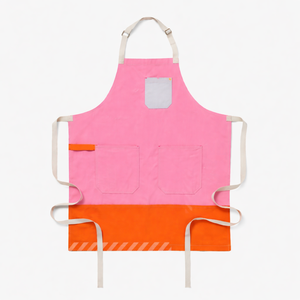 Pink Orange Reusable Bib <b>Apron</b> with Pockets Water Resistant Cotton Woven Machine Washable Daily Cooking Use Simple Style - Product Image 1
