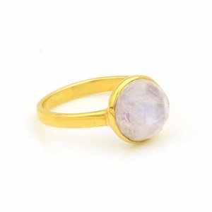 Vente de noël 12mm lunette bague de réglage pour les femmes solide 925 en argent Sterling et or 18 carats naturel arc-en-ciel pierre de lune bijoux fins - Product Image 2