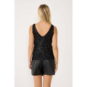 Blusa Casual de Otoño-Primavera, Negra, con Lentejuelas, Cuello en V, Logotipo Bordado en la Parte Delantera, Asimétrica, Disponible en Tallas XL y L, Tejido de Seda, Pana, Corta - Product Image 5